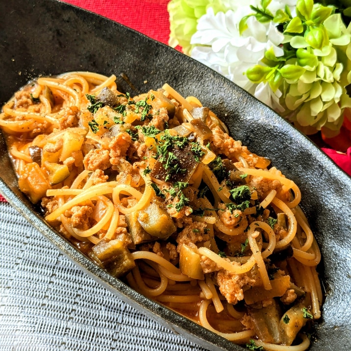 ワンパン(*^^*)茄子のミートパスタ♡
